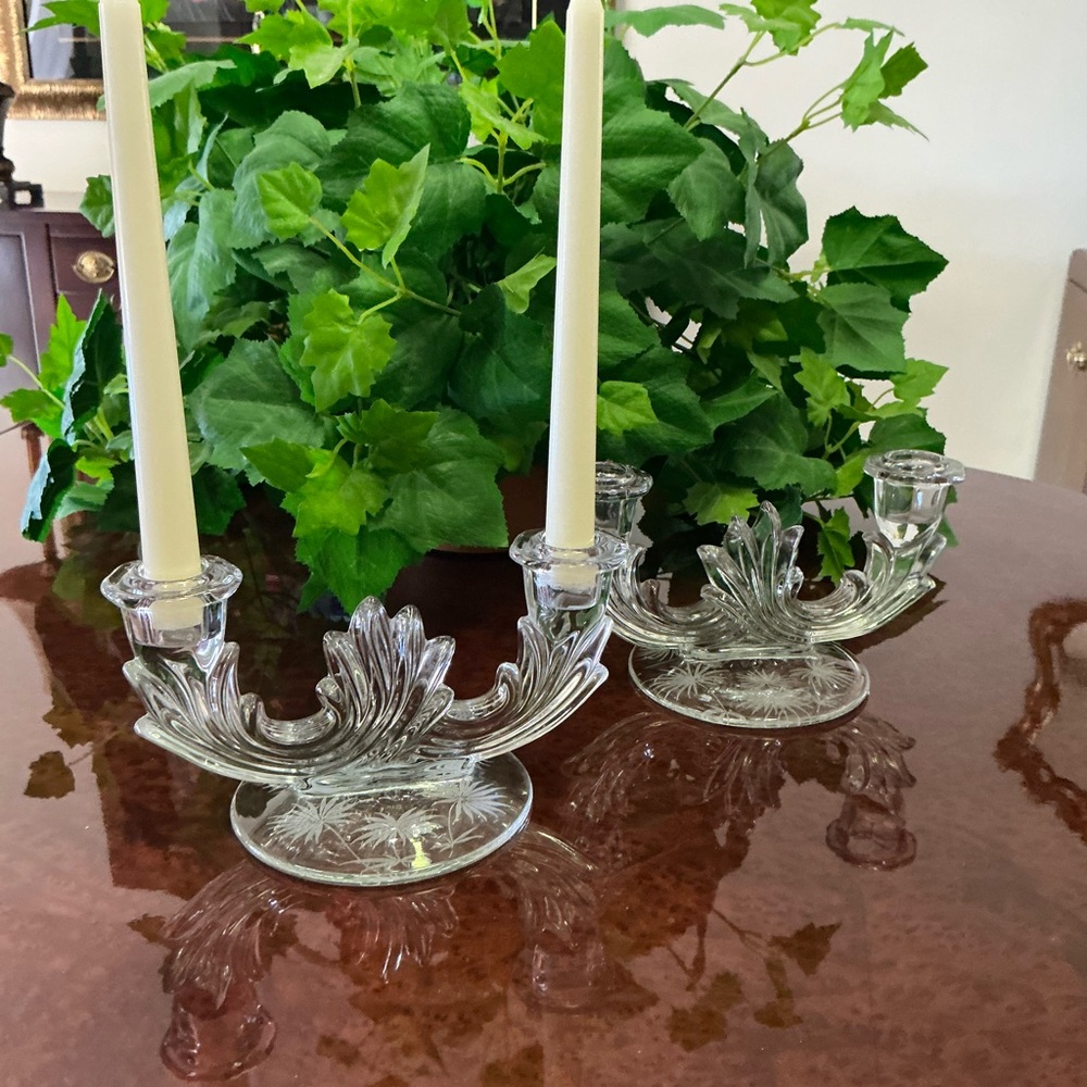 Vintage Fostoria Elegant Glass Double Candlestick Holders ( set of 2)
